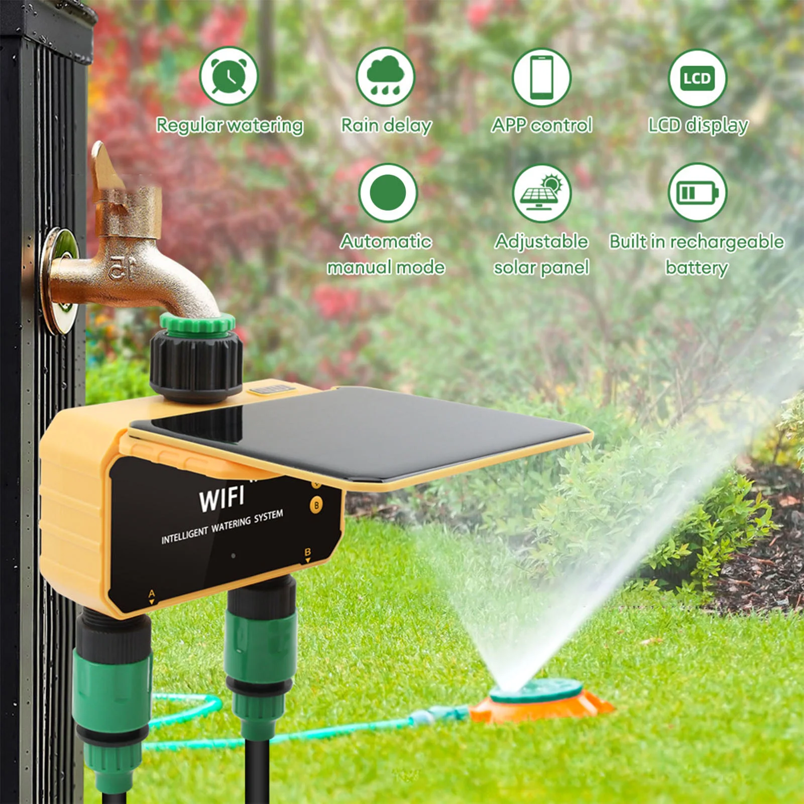 Smart Garden Watering - Programmateur d'arrosage intelligent solaire WiFi avec
